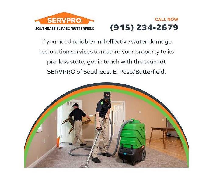 SERVPRO technicians with equipment. Restoration is underway in a home