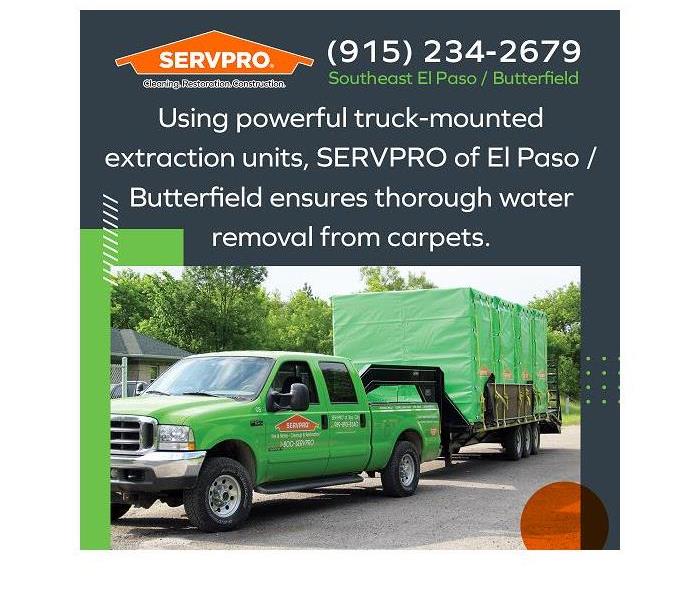 SERVPRO's pickup truck and trailer with restoration equipment