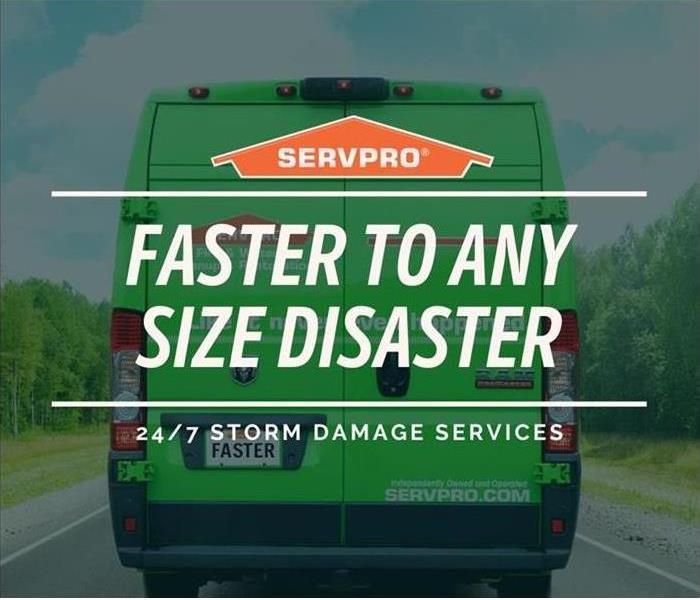 SERVPRO Van with the text Faster to any Disaster.
